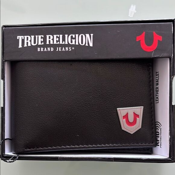 True Religion Black wallet/card holder Leather frid protection - Picture 1 of 3